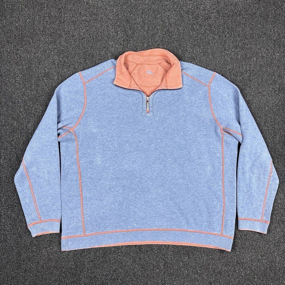 Tommy Bahama Reversible 1/4 Zip Pullover Men Blue Washed Sweatshirt Size XL